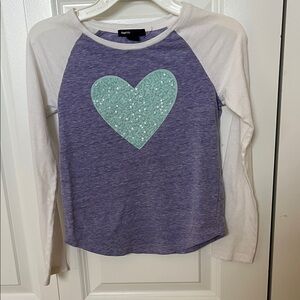 Gap Girls Purple Raglan Top with Mint Sequin Heart